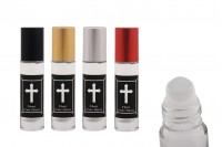 Roll on glass 10 ml with glass ball, black print &quot;Myrto of Mount Athos and aluminum cap in various colors for churches - monasteries