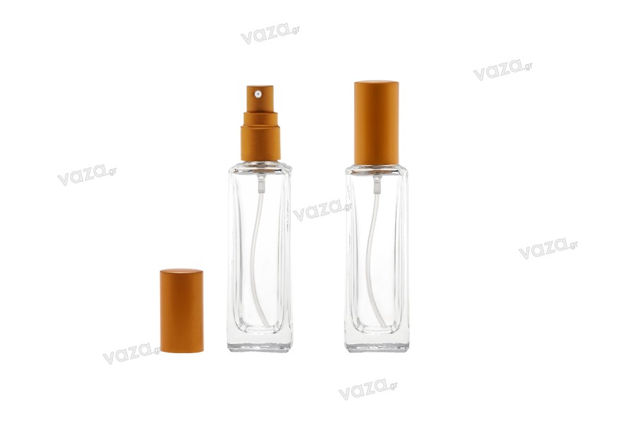 Μπουκάλι 20 ml γυάλινο με σπρέι και καπάκι σε ασημί ή χρυσό ΜΑΤ (PP 15) - 12τμχ