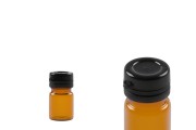 Flacon en verre de 3 ml de couleur caramel avec bouchon de sécurité en plastique noir (encliquetable) pour médicaments et homéopathie