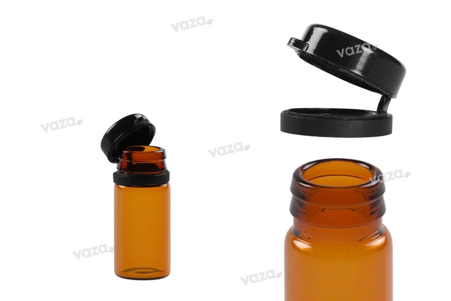 Braunglasflasche 5 ml mit schwarzem Sicherheitsverschluss (Druckverschluss) für Medizin