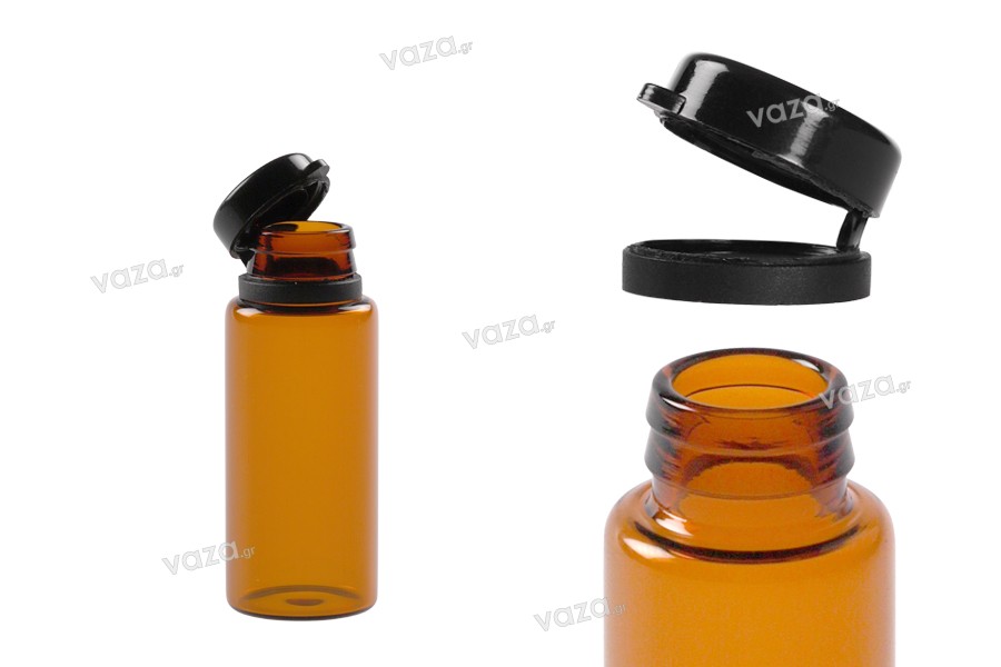 Φιαλίδιο 10 ml γυάλινο καραμελέ με μαύρο, πλαστικό καπάκι ασφαλείας (κουμπωτό) για φάρμακα και ομοιοπαθητικά