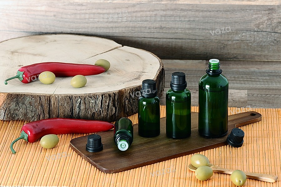 Flacon pour huile d'olive en portion de 20 ml, en verre vert