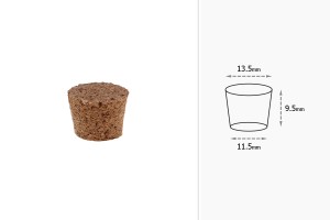 Liège naturel conique F 13 avec dimension 9,5 x 13,5 / 11,5 mm-εικόνα_διαστάσεις