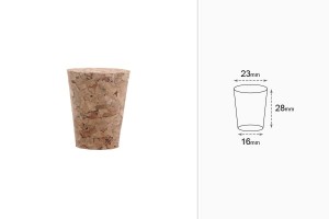 Bouchon conique naturel aux dimensions 28 x 23/16 mm - pour F 19 (PP28)-εικόνα_διαστάσεις