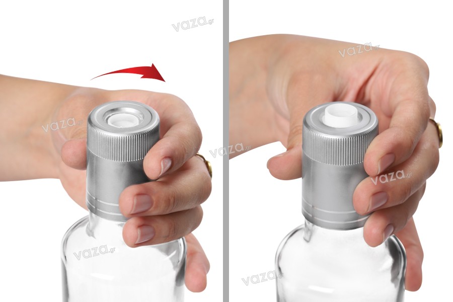 Guala πώμα ασφαλείας γκρι πλαστικό με μπίλια ροής - μιας χρήσης - για μπουκάλια με αντίστοιχο λαιμό