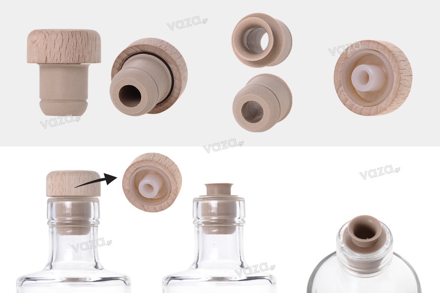 Synthetic silicone cork with flow and detachable wooden head - Ф 19.5 mm