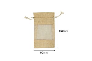 Beige Säckchen 90x150mm mit Fenster (Tüll) - 12 Stk-εικόνα_διαστάσεις