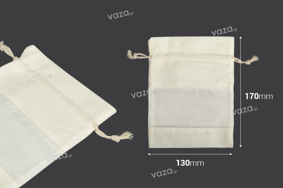 Bag 130x170 mm in sugar color with window (tulle) - 12 pcs