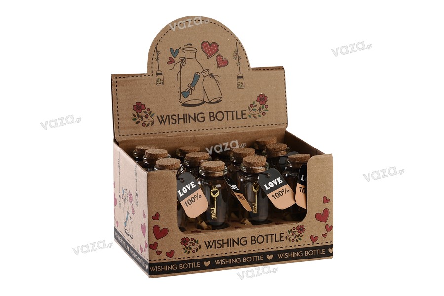 Wish glass bottle with cork stopper - available in a box with 12 pcs