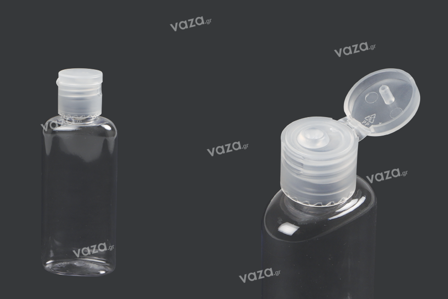60ml hand sanitizer flat PET bottle with flip top cap