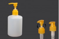 Flacon plastique de 300 ml, translucide, avec pompe 24/410 pour les antiseptiques pour les mains et les produits de nettoyage