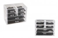 Transparent acrylic organizer and storage display case  with 6 drawers for cosmetics and jewelry in size 240x135x200mm  