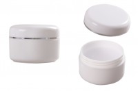 White 30ml double wall plastic cream jar with silver stripe on cap and EPE liner inserted in the cap - available in a package with 12 pcs