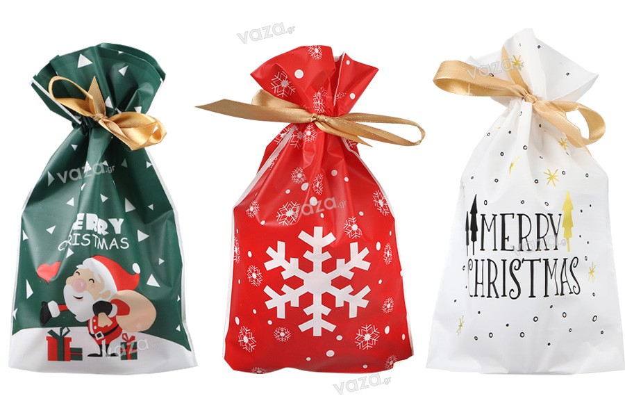 Christmas plastic bags 150x60x230 mm with ribbon - 50 pcs