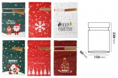 Πλαστικά σακουλάκια 150x60x230 mm με χριστουγεννιάτικες φιγούρες και κορδέλα - 50 τμχ