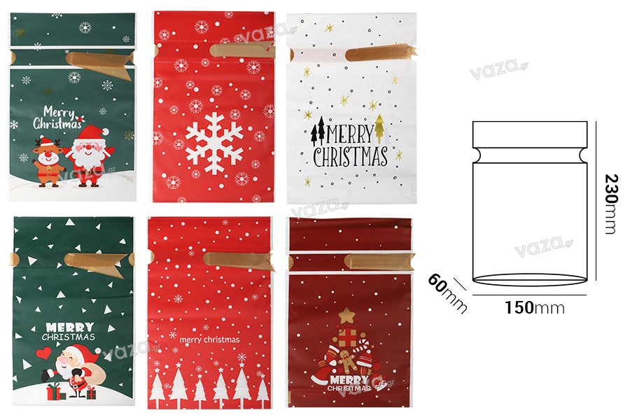 Christmas plastic bags 150x60x230 mm with ribbon - 50 pcs