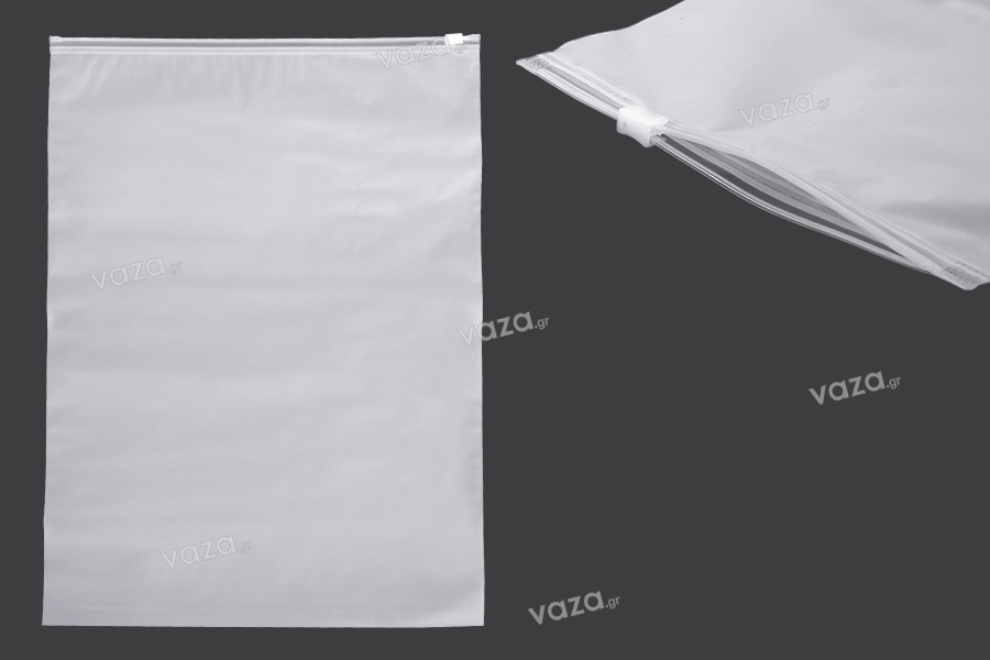 Sachets d'emballage en plastique 300 x 400 mm, semi-transparents mats avec  fermeture éclair - 100 pcs