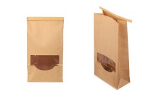 Sachets en papier kraft 120 x 60 x 230 mm avec fenêtre et refermable par système d'attache en étain repliable Sachets en papier kraft 120 x 60 x 230 mm avec fenêtre et refermable par système d'attache en étain repliable