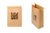 Sachets en papier kraft 150 x 70 x 230 mm avec fenêtre et refermable par système d'attache en étain repliable Sachets en papier kraft 150 x 70 x 230 mm avec fenêtre et refermable par système d'attache en étain repliable