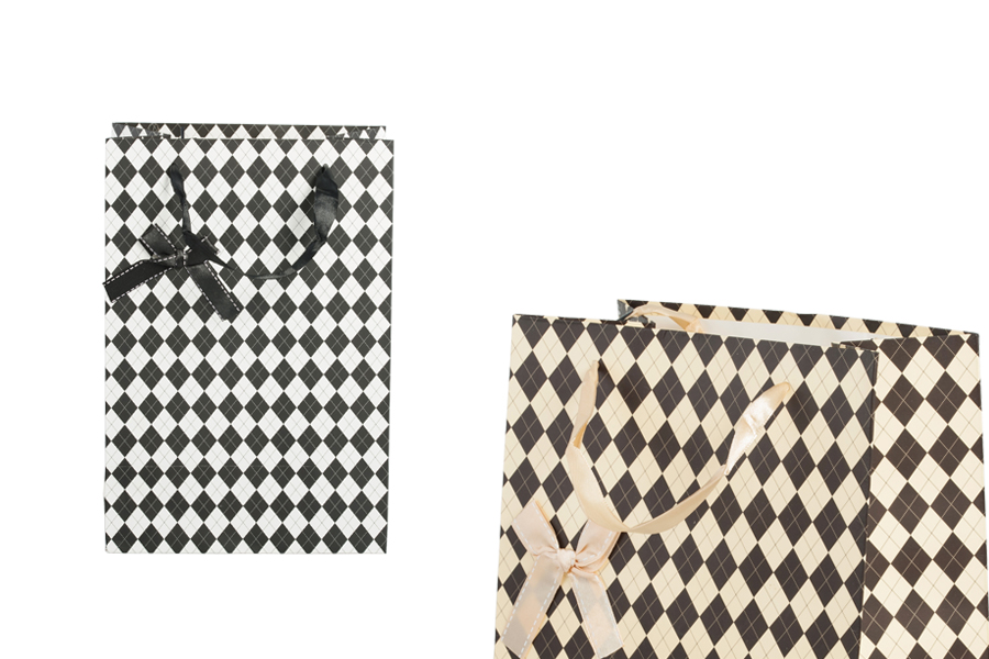 Papiertüte für Geschenke mit Henkel aus Satin und Schleife 190x120x270 mm in 2 Farben Papiertüte für Geschenke mit Henkel aus Satin und Schleife 190x120x270 mm in 2 Farben