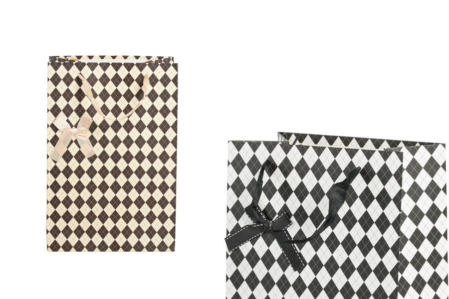 Papiertüte für Geschenke mit Henkel aus Satin und Schleife 190x120x270 mm in 2 Farben Papiertüte für Geschenke mit Henkel aus Satin und Schleife 190x120x270 mm in 2 Farben