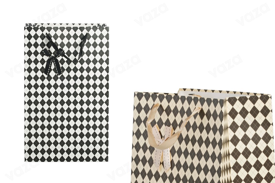 Sac cadeau en papier avec poignée en satin et noeud 230 x 150 x 370 mm en deux couleurs - 12 pcs Sac cadeau en papier avec poignée en satin et noeud 230 x 150 x 370 mm en deux couleurs - 12 pcs-photo_produit