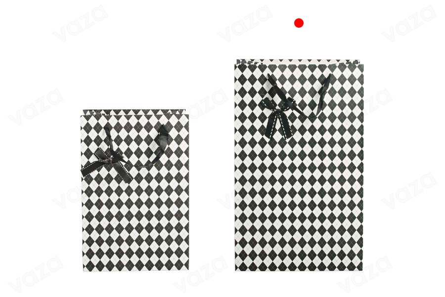 Sac cadeau en papier avec poignée en satin et noeud 230 x 150 x 370 mm en deux couleurs - 12 pcs Sac cadeau en papier avec poignée en satin et noeud 230 x 150 x 370 mm en deux couleurs - 12 pcs-photo_groupe