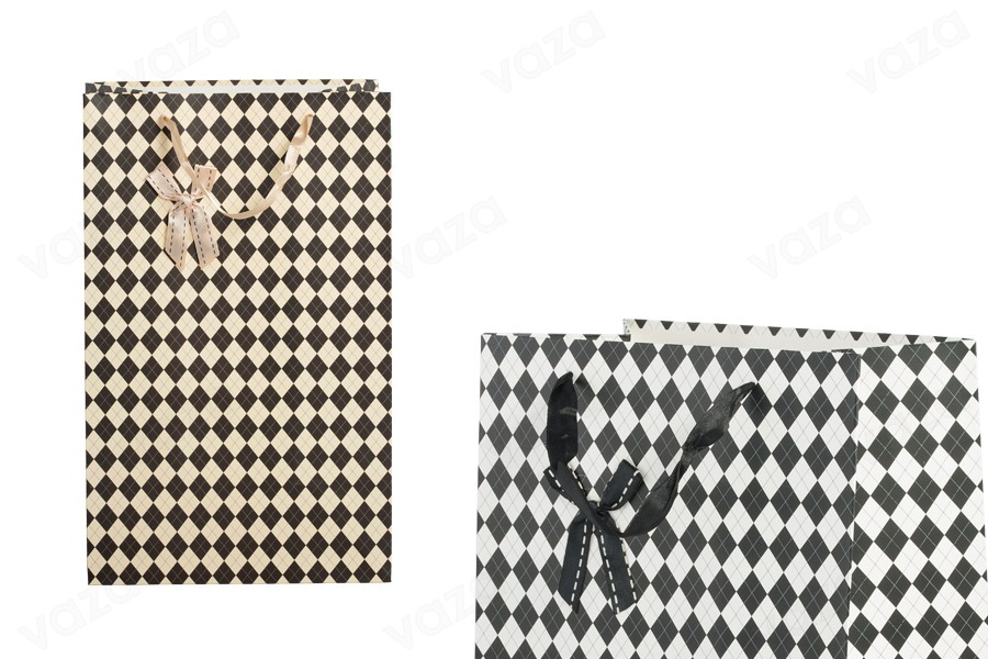 Sac cadeau en papier avec poignée en satin et noeud 230 x 150 x 370 mm en deux couleurs - 12 pcs Sac cadeau en papier avec poignée en satin et noeud 230 x 150 x 370 mm en deux couleurs - 12 pcs-photo_dimensions