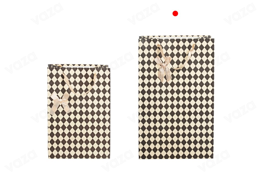Sac cadeau en papier avec poignée en satin et noeud 230 x 150 x 370 mm en deux couleurs - 12 pcs Sac cadeau en papier avec poignée en satin et noeud 230 x 150 x 370 mm en deux couleurs - 12 pcs-photo_groupe