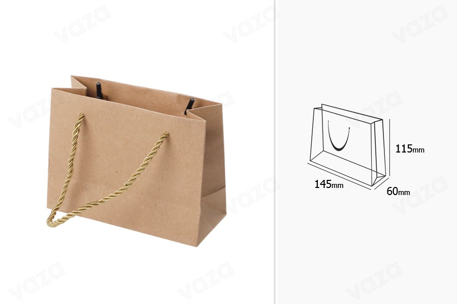 Sac cadeau en papier marron avec cordon torsadé 145 x 60 x 115 mm - 12 pcs Sac cadeau en papier marron avec cordon torsadé 145 x 60 x 115 mm - 12 pcs-photo_dimensions