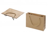 Brown paper gift bag with twisted rope handle in size 200x60x150 mm - 12 pcs