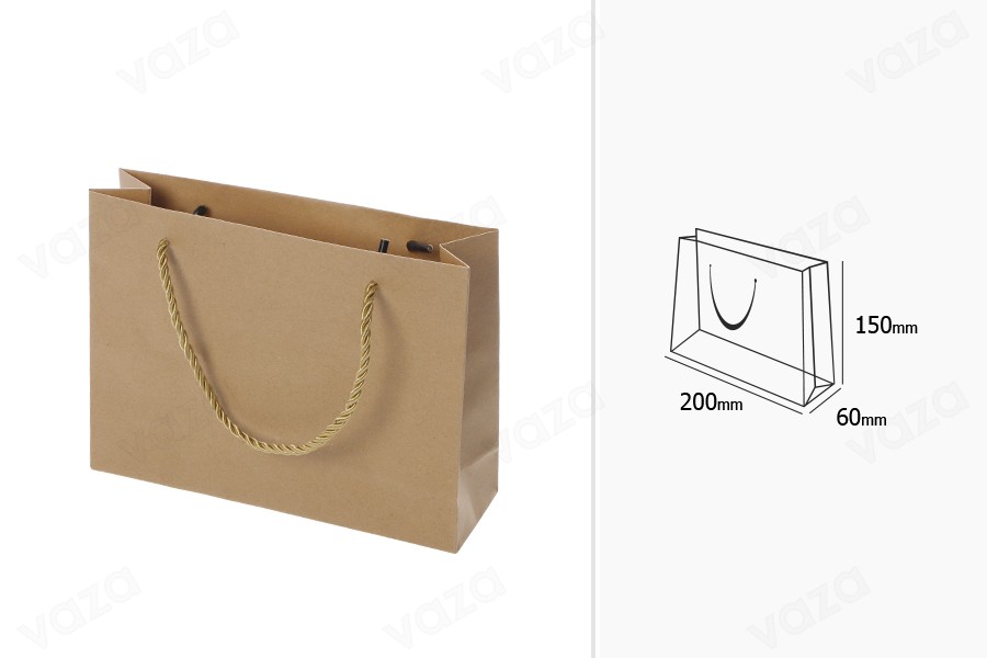 Sac cadeau en papier marron avec cordon torsadé 200 x 60 x 150 mm - 12 pcs Sac cadeau en papier marron avec cordon torsadé 200 x 60 x 150 mm - 12 pcs-photo_dimensions