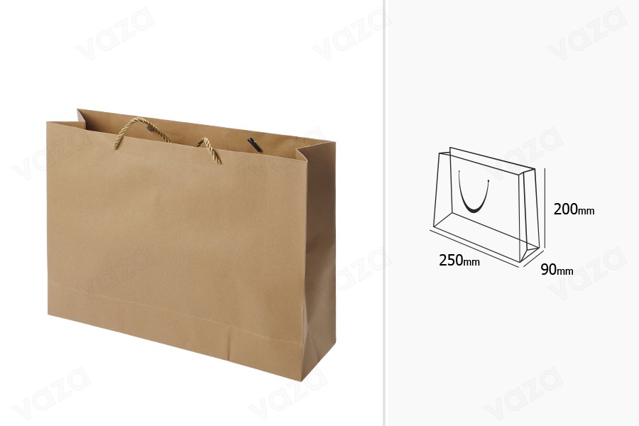 Sac cadeau en papier marron avec cordon torsadé 250 x 90 x 200 mm - 12 pcs Sac cadeau en papier marron avec cordon torsadé 250 x 90 x 200 mm - 12 pcs-εικόνα_διαστάσεις