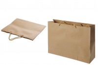 Sac cadeau en papier brun avec cordon torsadé 340x90x270 mm - 12 pcs
