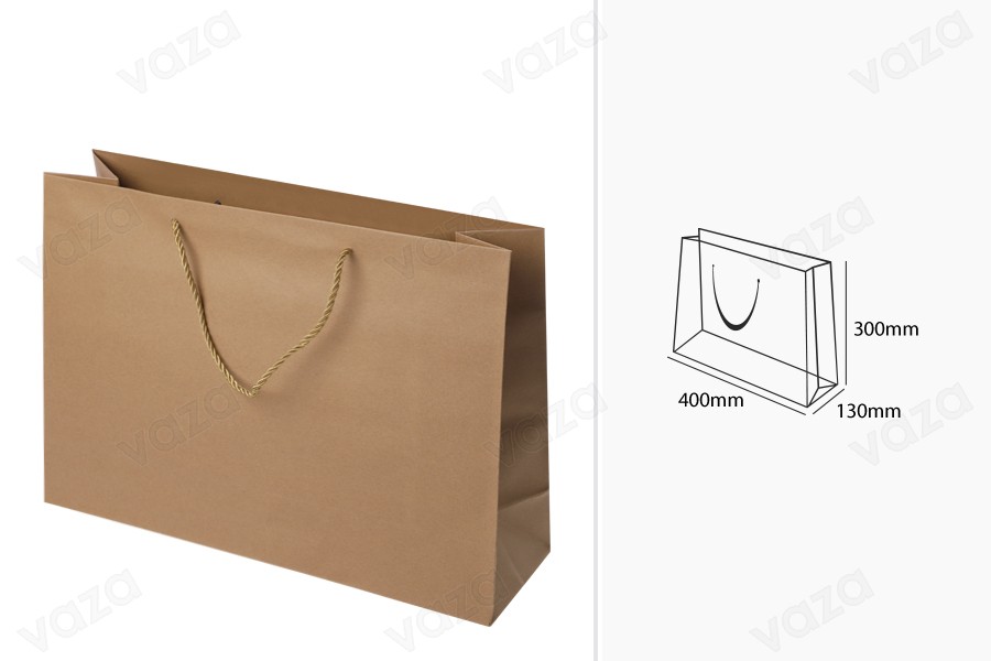 Papierbraune Geschenktüte mit gedrehter Kordel 400x130x300mm - 12 Stck-εικόνα_διαστάσεις