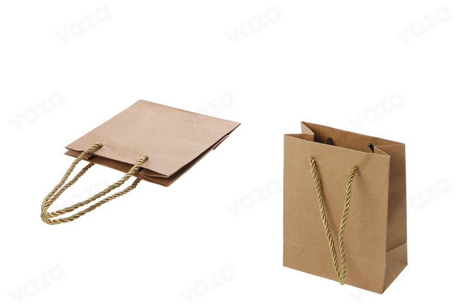 Sac cadeau en papier marron avec cordon torsadé 80 x 50 x 110 mm - 12 pcs Sac cadeau en papier marron avec cordon torsadé 80 x 50 x 110 mm - 12 pcs-photo_produit