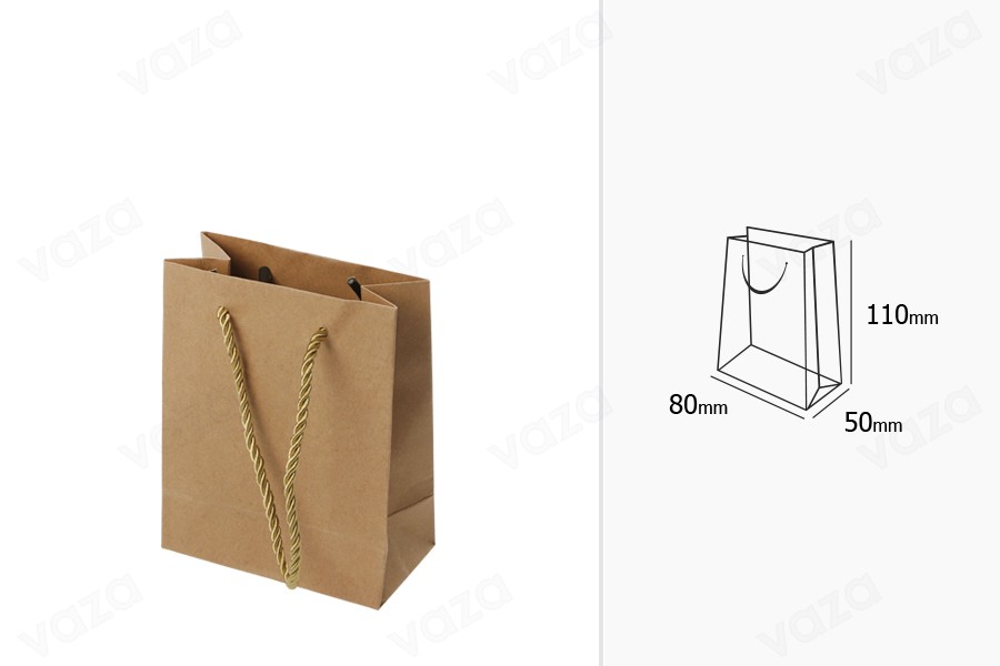 Sac cadeau en papier marron avec cordon torsadé 80 x 50 x 110 mm - 12 pcs Sac cadeau en papier marron avec cordon torsadé 80 x 50 x 110 mm - 12 pcs-photo_dimensions
