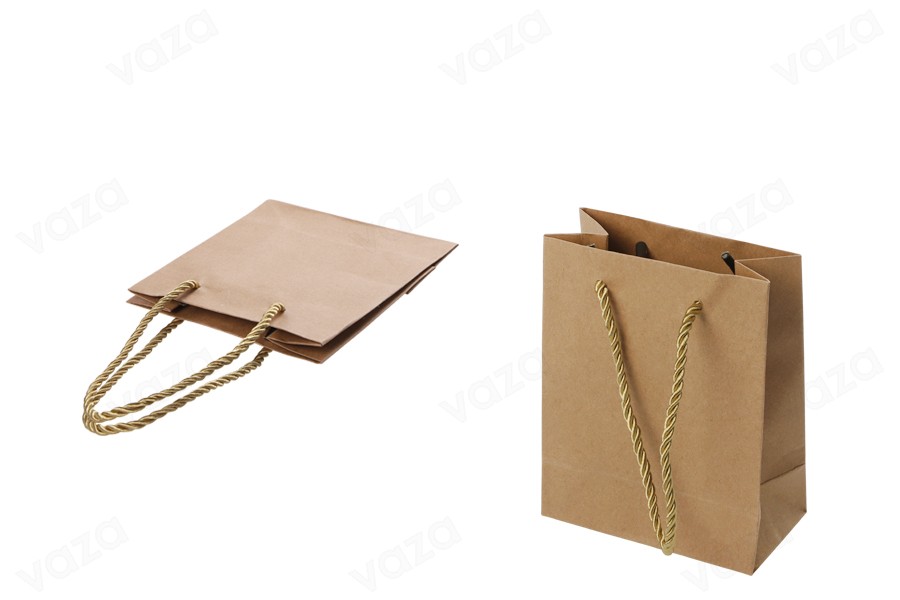 Sac cadeau en papier marron avec cordon torsadé 115 x 60 x 145 mm - 12 pcs-photo_produit