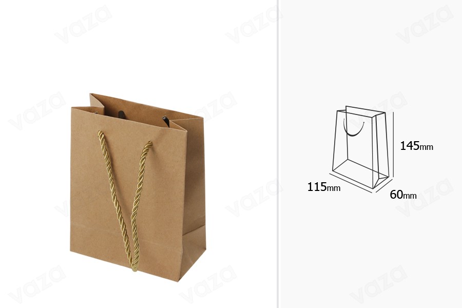 Sac cadeau en papier marron avec cordon torsadé 115 x 60 x 145 mm - 12 pcs-photo_dimensions