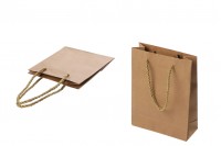 Brown paper gift bag with twisted rope handle in size 150x60x200 mm - 12 pcs