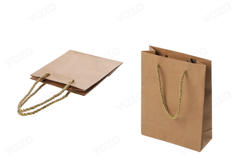 Sac cadeau en papier marron avec cordon torsadé 150 x 60 x 200 mm - 12 pcs-photo_produit