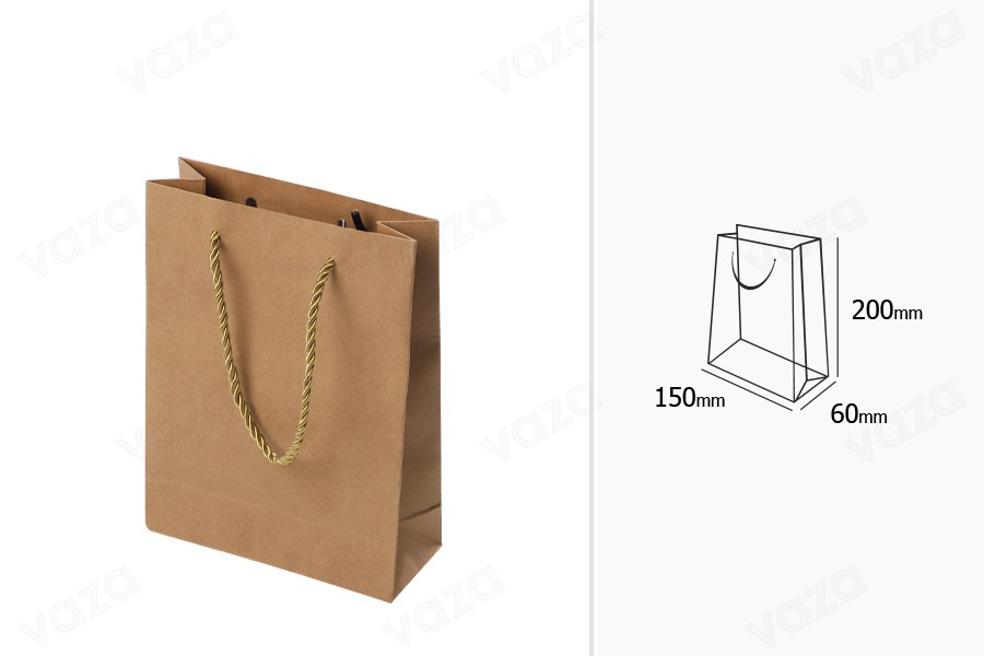 Sac cadeau en papier marron avec cordon torsadé 150 x 60 x 200 mm - 12 pcs-photo_dimensions