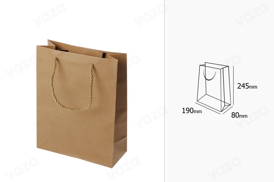 Sac cadeau en papier marron avec cordon torsadé 190 x 80 x 245 mm - 12 pcs Sac cadeau en papier marron avec cordon torsadé 190 x 80 x 245 mm - 12 pcs-photo_dimensions