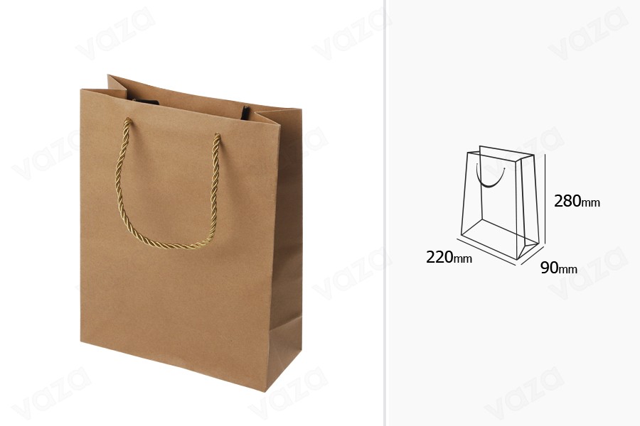 Sac cadeau en papier marron avec cordon torsadé 220 x 90 x 280 mm - 12 pcs Sac cadeau en papier marron avec cordon torsadé 220 x 90 x 280 mm - 12 pcs-εικόνα_διαστάσεις