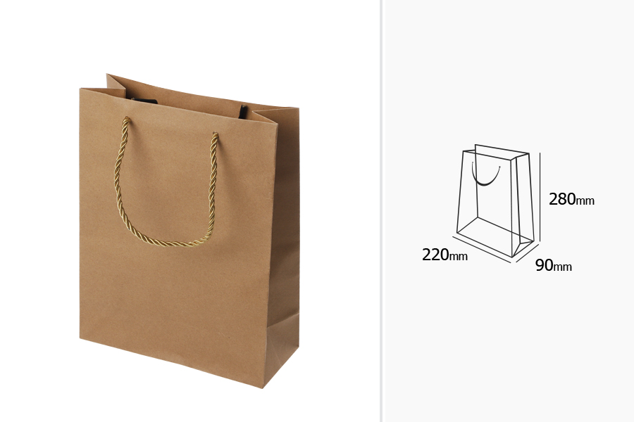 Sac cadeau en papier marron avec cordon torsadé 220 x 90 x 280 mm - 12 pcs Sac cadeau en papier marron avec cordon torsadé 220 x 90 x 280 mm - 12 pcs