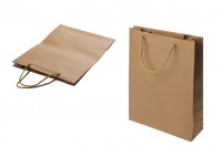 Brown paper gift bag with twisted rope handle in size 240x80x330 mm - 12 pcs