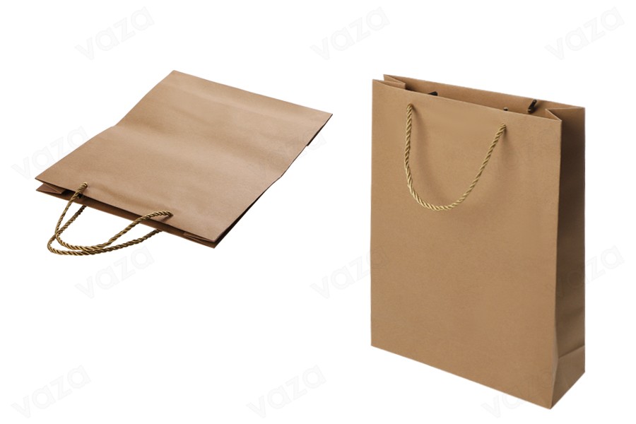 Sac cadeau en papier marron avec cordon torsadé 240 x 80 x 330 mm - 12 pcs-photo_produit