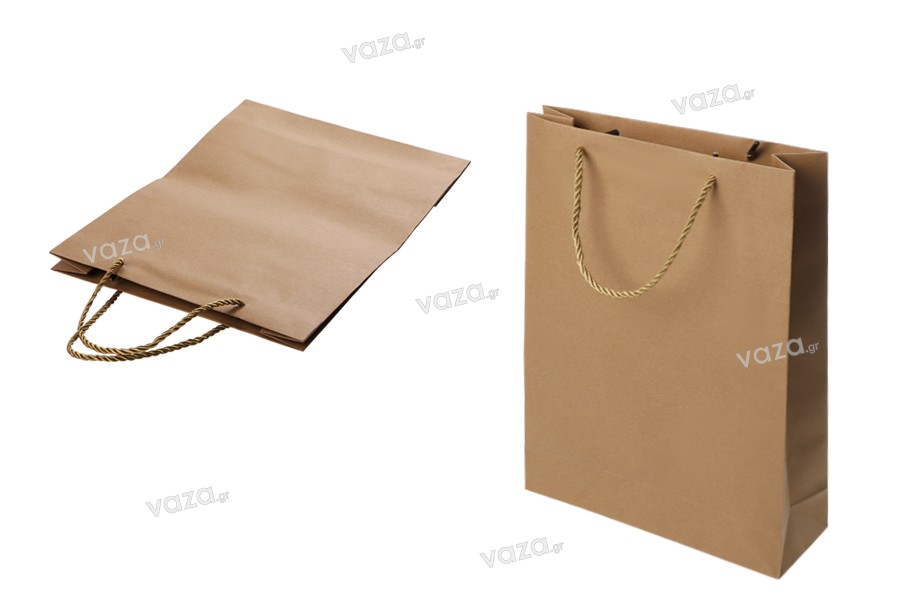 Brown paper gift bag with twisted rope handle in size 240x80x330 mm - 12 pcs