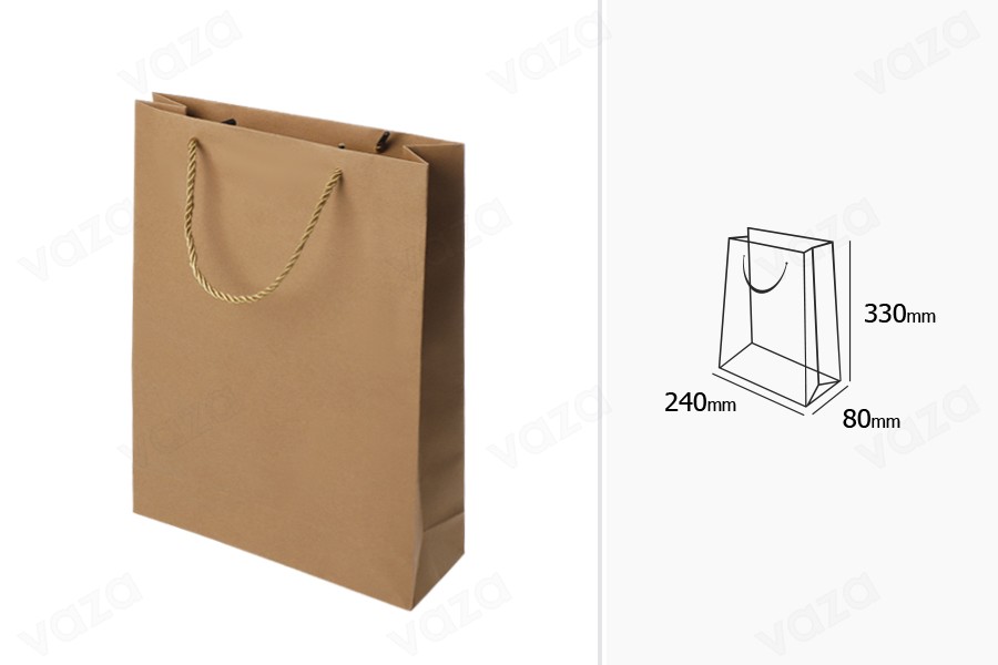 Sac cadeau en papier marron avec cordon torsadé 240 x 80 x 330 mm - 12 pcs-photo_dimensions