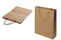 Brown paper gift bag with twisted rope handle in size 280x100x370 mm - 12 pcs